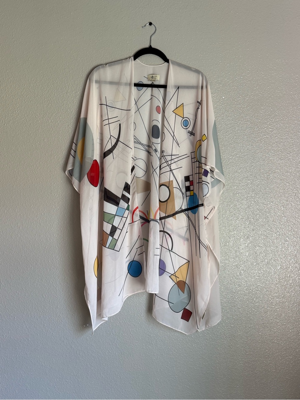 Classic Light Pink Sheer Kimono with Gray Abstract Print - Classic